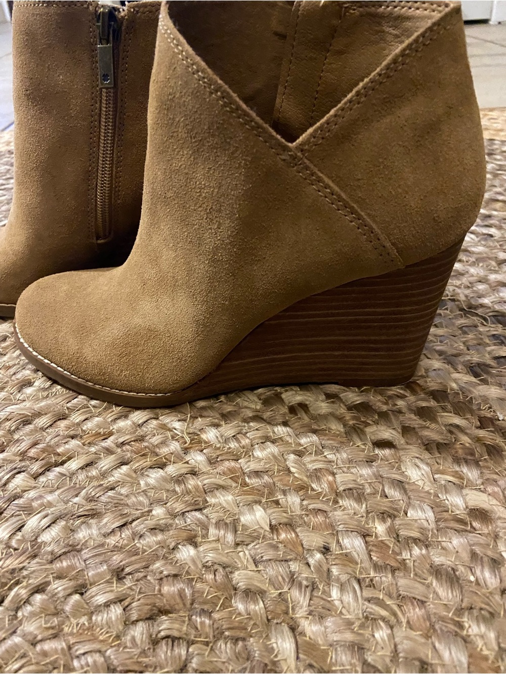 Lucky Brand Tan Suede Wedge Ankle Booties
